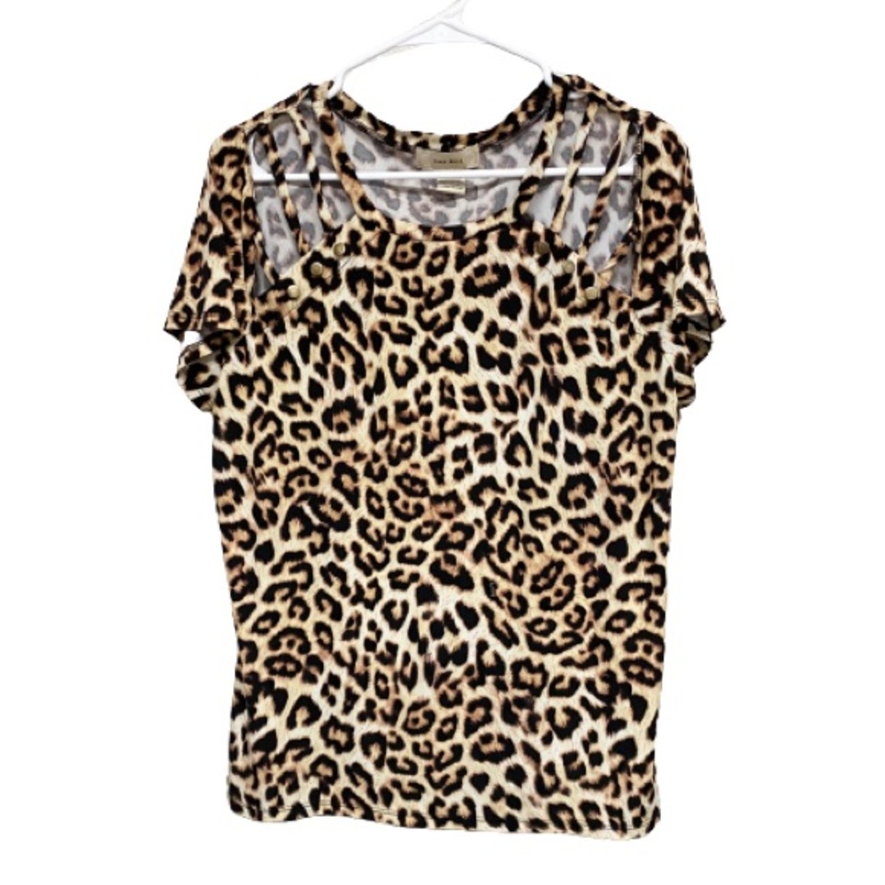 Diana Belle Women's Top Allover Animal Print Size L Short Sleeve